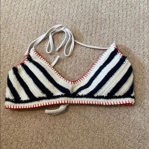 Navy and white bikini top